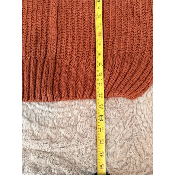 Rust Chunky Knit V-Neck Sweater Medium Cropped Long Sleeve Fall Cozy Boho - Picture 7 of 8